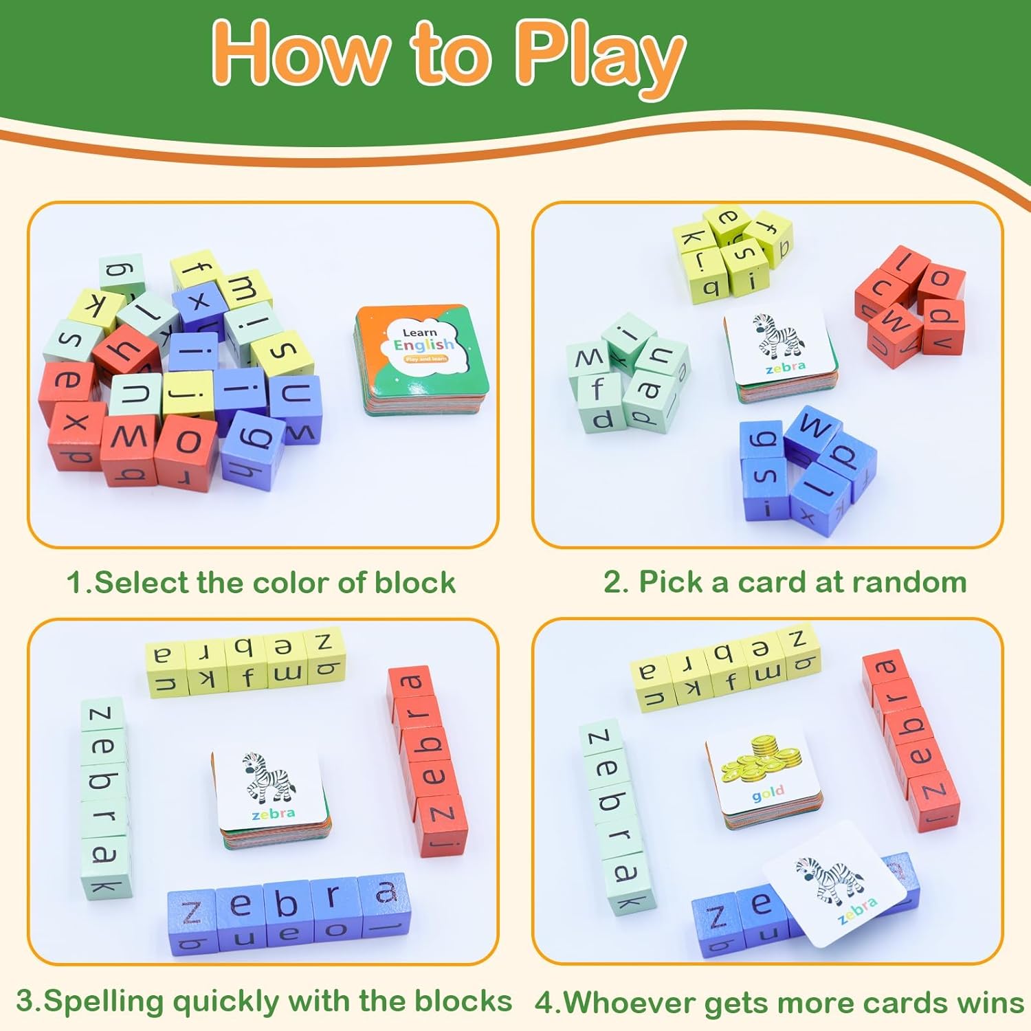 Word Spelling Games, Matching Letter Game for Kids, 20 Wooden Alphabet Blocks with 54 Flashcards, Preschool Learning Activities Toys, Montessori Educational Toys Gifts for Kids Ages 3-8
