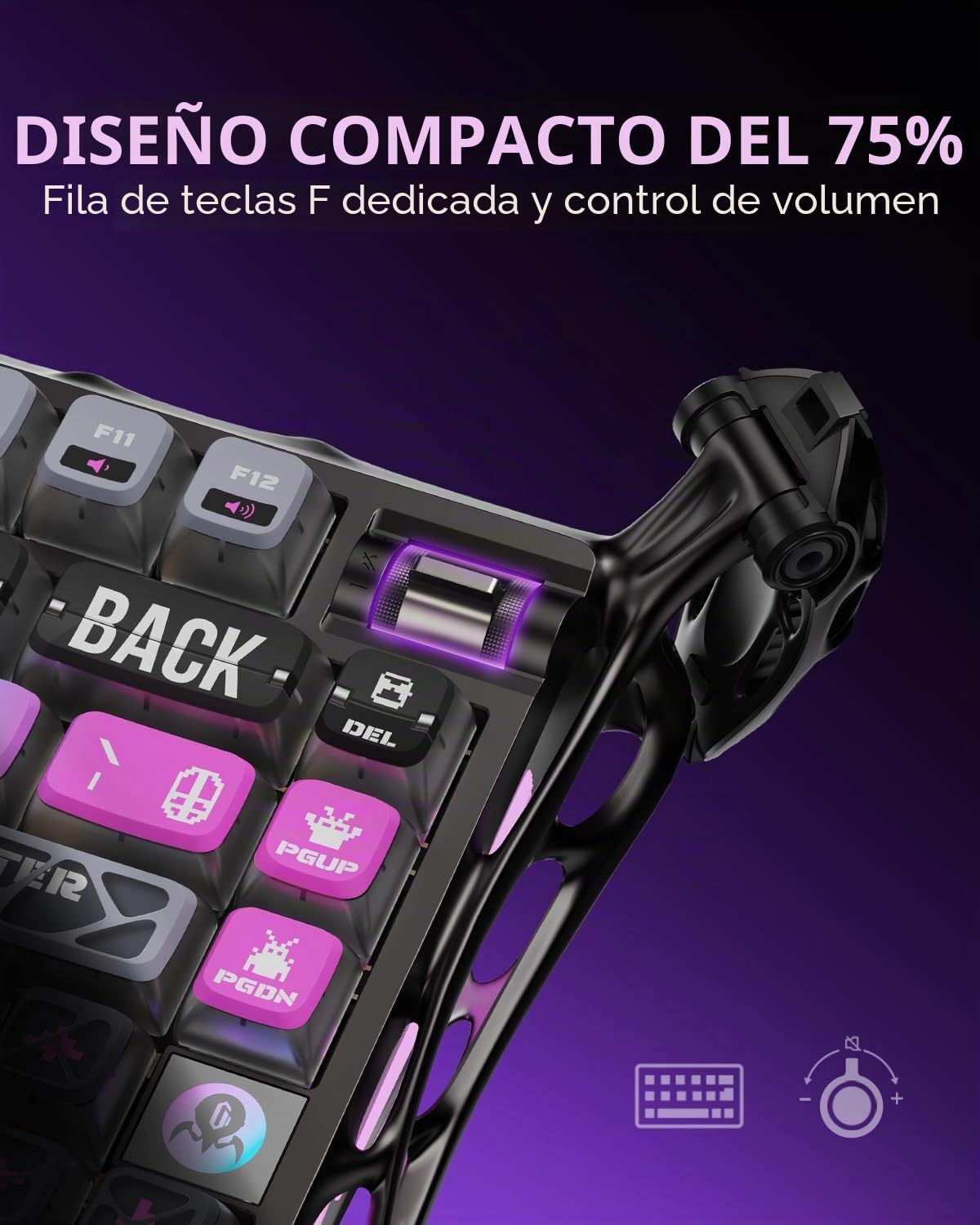 GravaStar Mercury K1 Pro Teclado mecánico Gaming 75 % Compacto, Teclado inalámbrico Bluetooth con retroiluminación RGB, Hot-Swap, interruptores lineales (Cyberpunk)