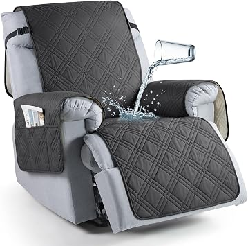 TAOCOCO 100% Waterproof Recliner Chair Cover, Recliner Cover Stay in Place for Recliner Chair with Pocket, Reclining Dog Chair Cover Furniture Protector for Kids, Pets23.6, Charcoal Gray