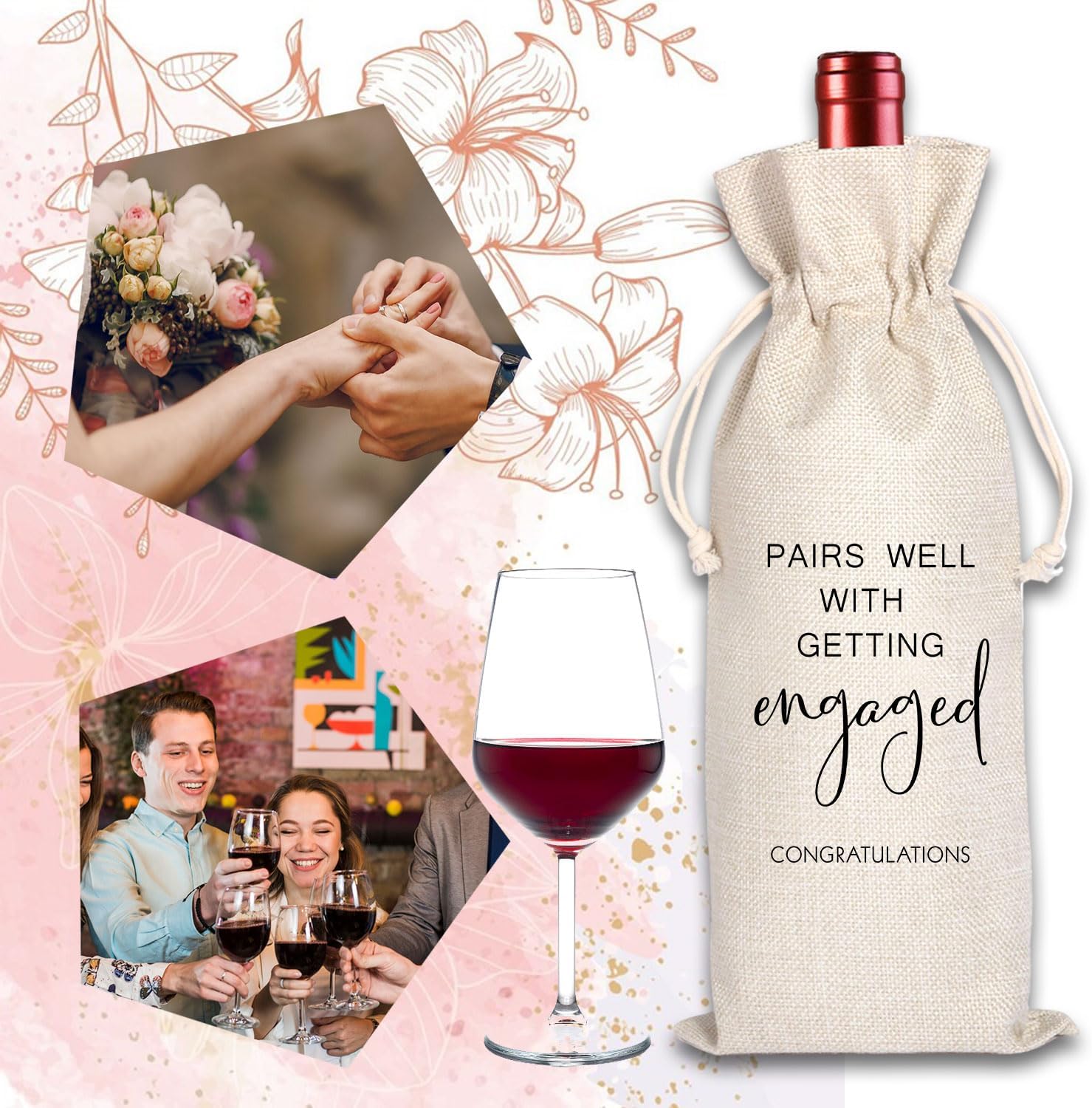 Engagement Wine Bag,Engagement Gifts for Couples,Engagement Gift,Personalized Engaged Wine Bag,Mr and Mrs Marriage Wedding Gifts,Wine Champagne Gift Bag,Getting Engaged (Beige-Engagement) - Image 5