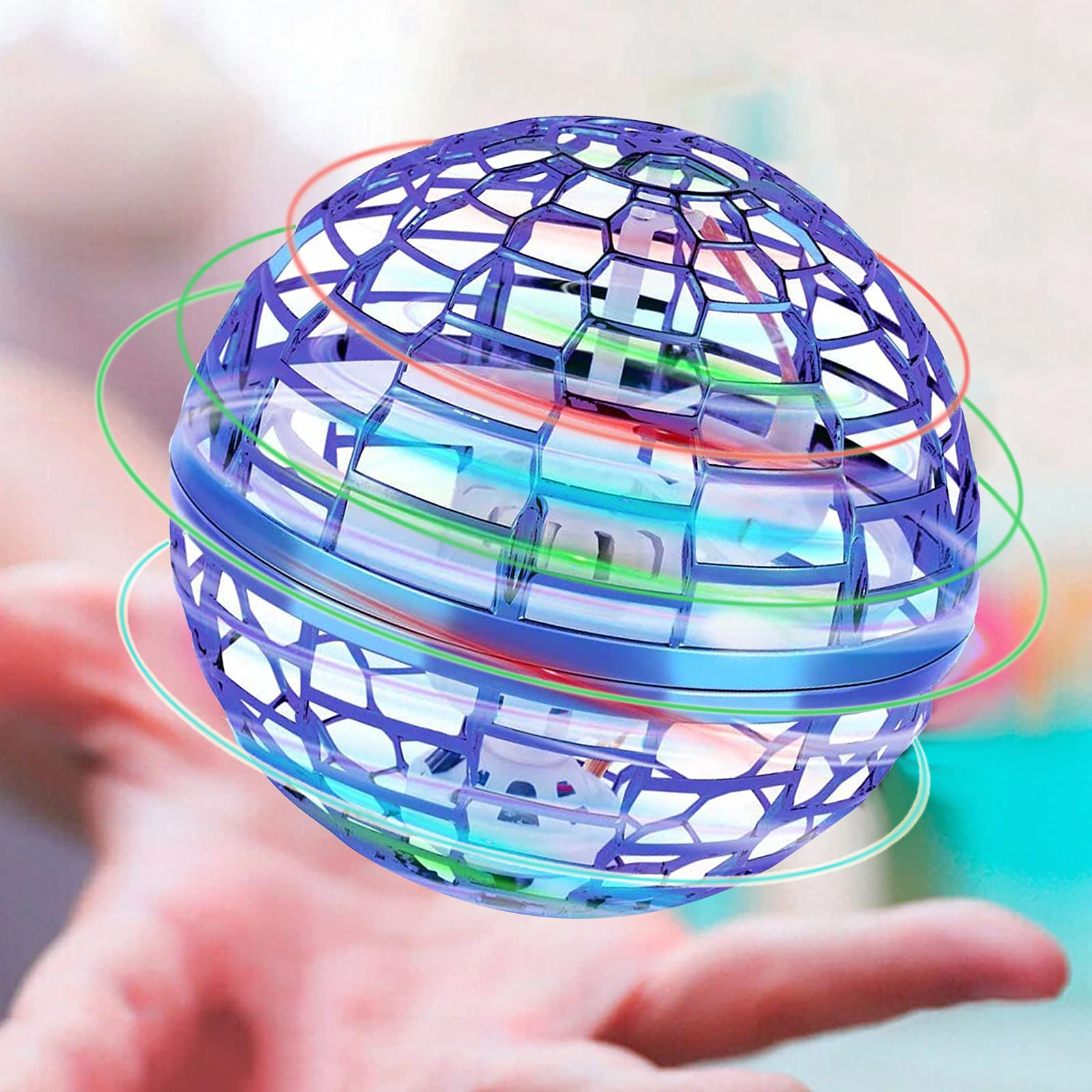Qremove Flying Orb Ball Toys Globe Boomerang Hover Ball Spinner Hand Controlled Mini Drone Soaring Floating Globe Shape Spinning Safe for Kids Adults Outdoor Indoor (Blue)