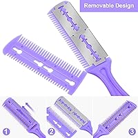 Vista 3 de Boao 5 Pieces Dual-Sided Cutting Scissors, 20 Razors, and Thinning Comb with Double Edge for Precise Slim Haircuts (5 Colors)
