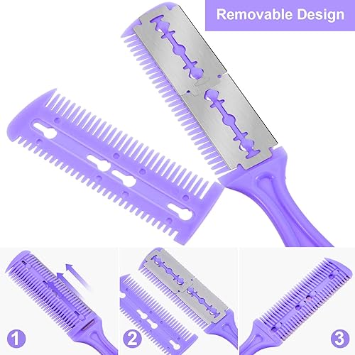 Miniatura 3 de 5 piezas de peine de afeitar con 20 piezas de afeitar, peine de corte de doble cara, peine de corte de doble cara, peine para adelgazar el cabello,
