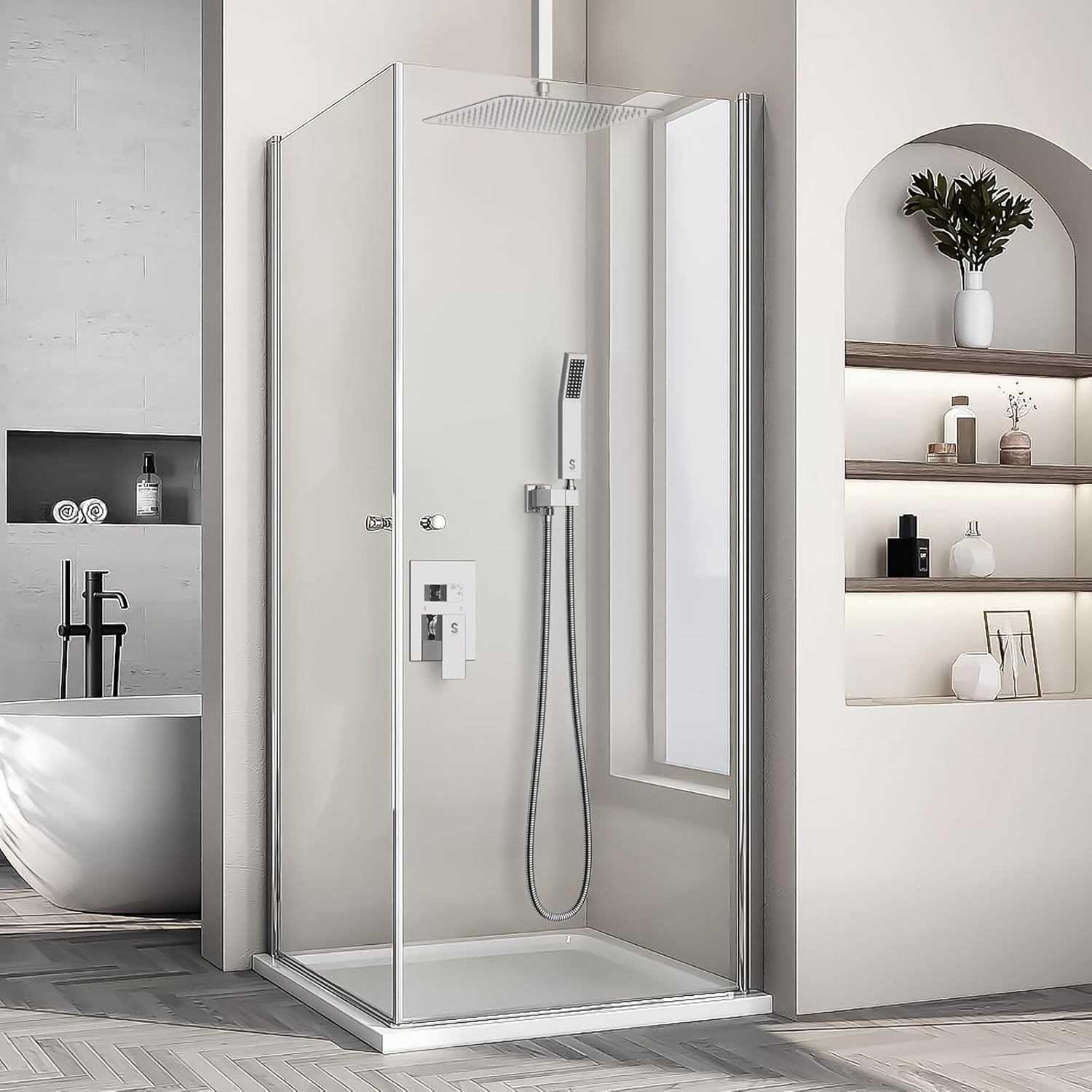 SR SUN RISE 12 Inch Ceiling Mounted Shower System Rain Mixer Combo Set Rainfall Shower Head System Faucet Trim Repair Kits Polished Chrome Rough-in Valve Body and Trim Included - Image 6