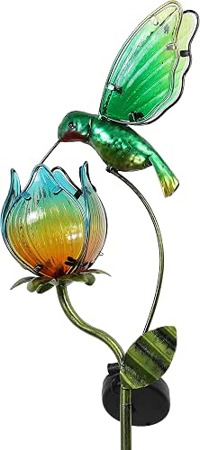 TERESA'S COLLECTIONS Glass Flower Bird Pathway Solar Outdoor Light for