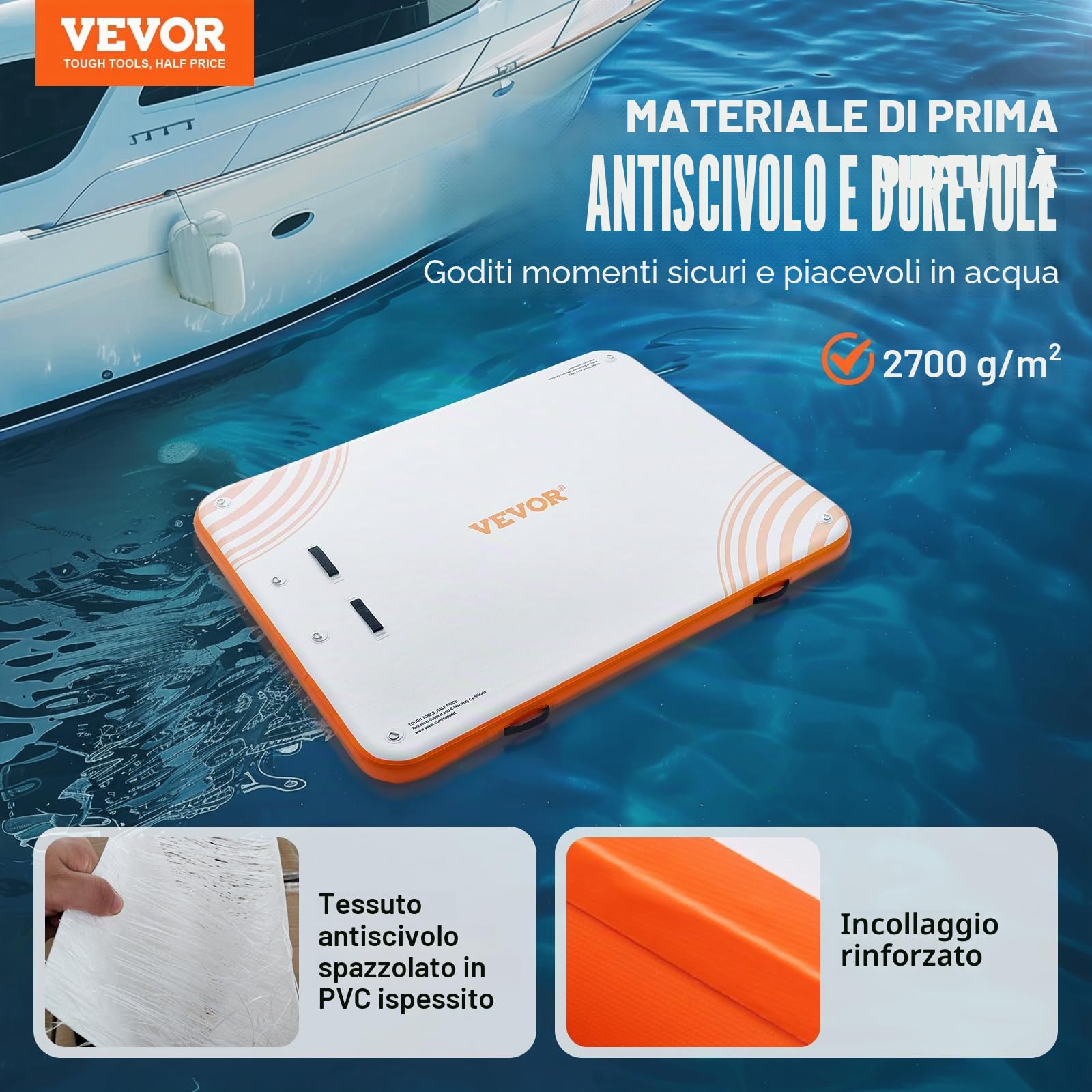 VEVOR Pontile gonfiabile galleggiante, piattaforma di bacino gonfiabile, piattaforma antiscivolo Air Dock con borsa portatile e scala staccabile, piattaforma galleggiante a isola zattera per piscina