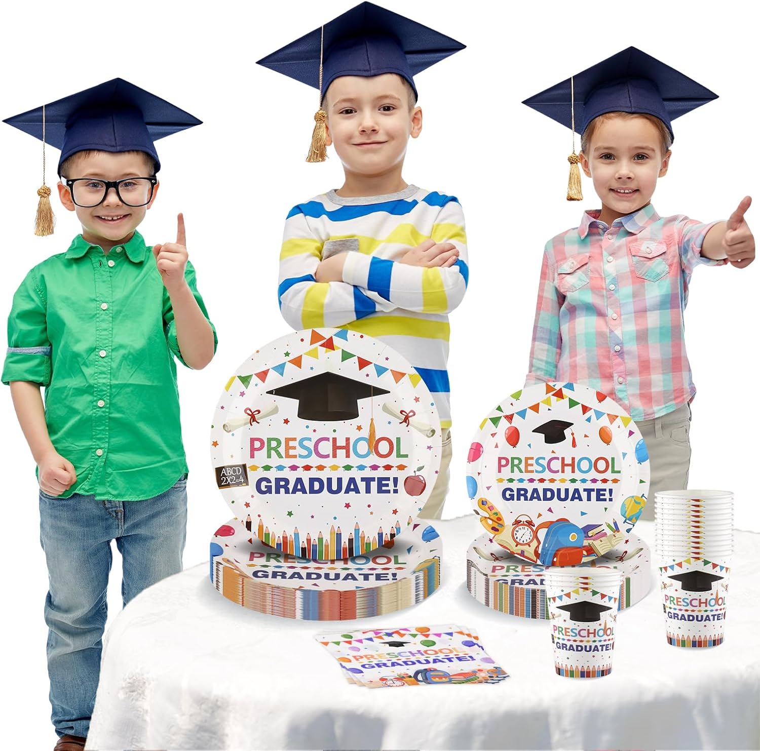 Preschool Graduation Decorations 2025 Set for 24-Disposable Paper Plates and Napkins, Cups, Tableware PreK Congrats Grad Party Decor for Preschool Kindergarten Graduation Party Supplies