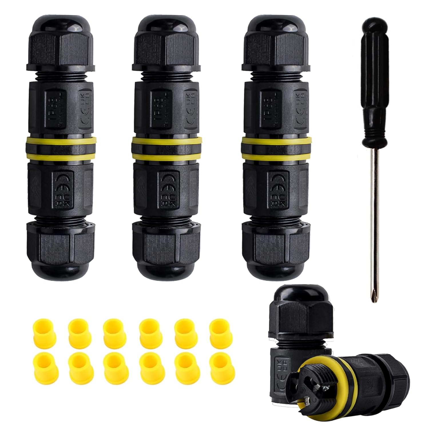 Unction Box Electrical Cable Connector,Rated Output IEC/NSW:17.5A 450VAC ETL:10A 300VAC,IP Code IP68,Terminal 2P/3P,Fire and Flame Retardant,Available Cable Diameter 5-9mm 3pcs