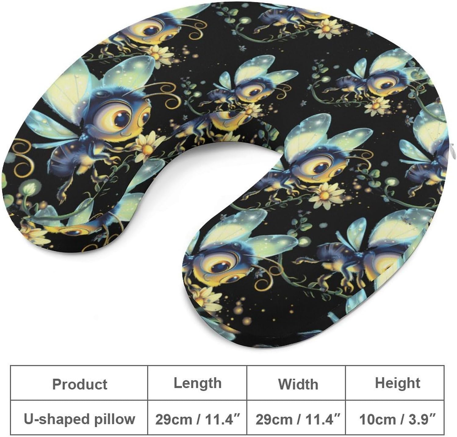 Funny Firefly Bugs Insects Travel Pillow U Shape Neck Pillow Washable Pillowcase for Sleeping Chair