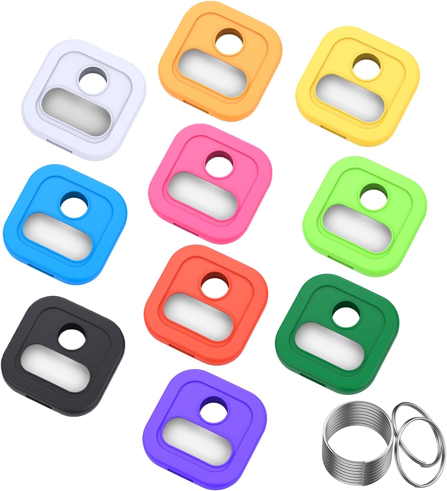 ttstar Key Cap Covers, Durable Silicone Key Identifiers,1 Inch Square Key Labels Tags for 0.9-1.05 Inch Standard Keys, Color Coded Key Chain Tags with Ring and Label Window, 10 Pack