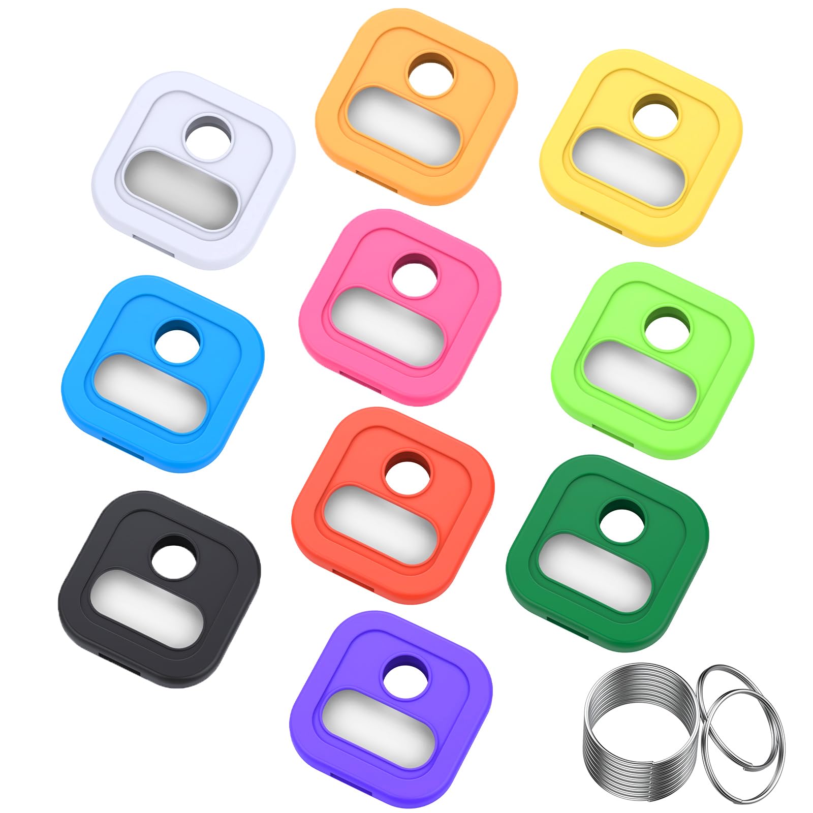 ttstar Key Cap Covers, Durable Silicone Key Identifiers,1 Inch Square Key Labels Tags for 0.9-1.05 Inch Standard Keys, Color Coded Key Chain Tags with Ring and Label Window, 10 Pack