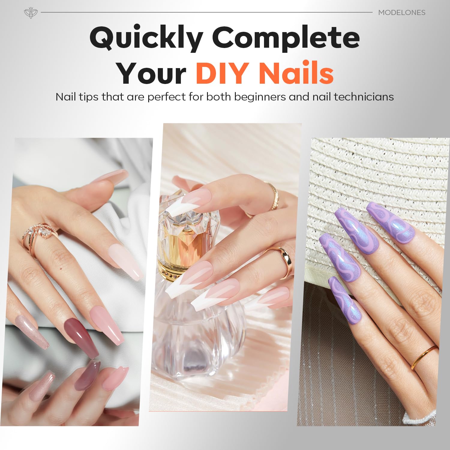 Modelones Tipsy do paznokci 120 sztuk - komplet tipsów do pełnego pokrycia, zestaw tipsów w żelu, pre-bufowane tipsy z żywicy PMMA, sztuczne paznokcie do naklejenia Nail Art DIY, 15 rozmiarów, długie