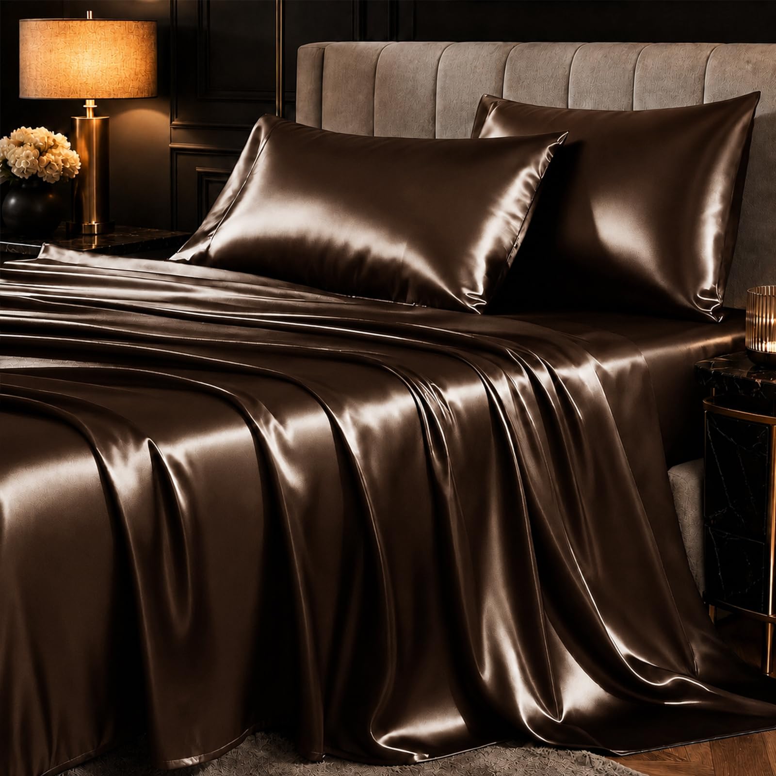 CozyLux Satin Sheets Queen, 4-Piece 14-Inch Deep Pocket Sheet Set