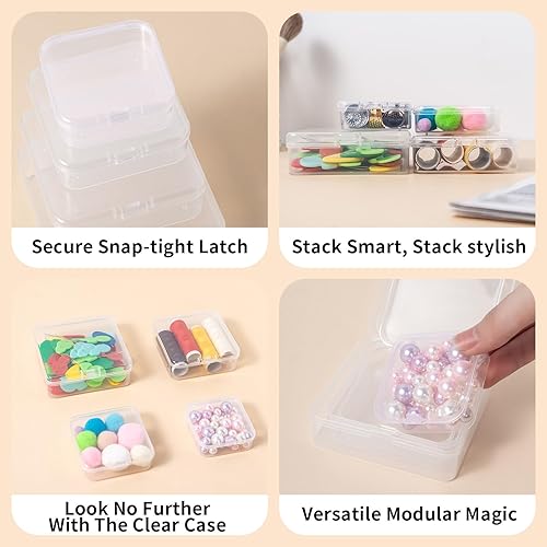 Miniatura 3 de LJY 32 contenedores cuadrados vacíos de plástico transparente con tapas para objetos pequeños y otros proyectos de manualidades