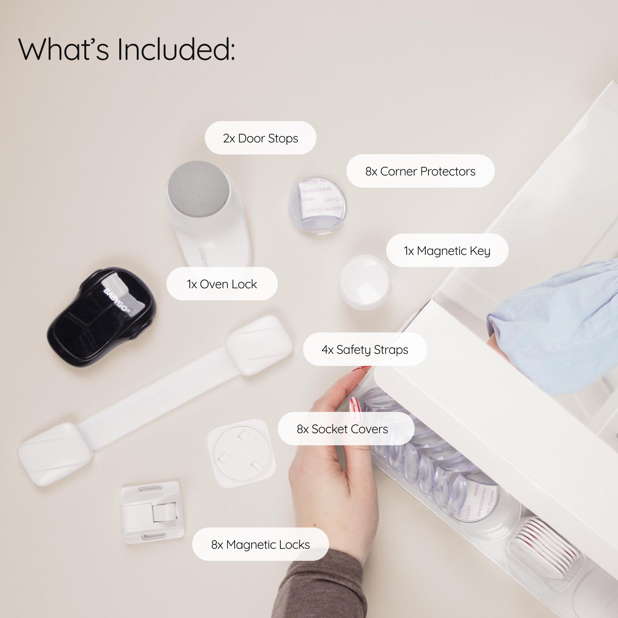 BABYGO® Kit de seguridad para bebés Cerradura de gabinete de seguridad magnética Cerradura de puerta de horno Abrazadera de protección de seguridad para bebés Protectores de esquina para | blanco