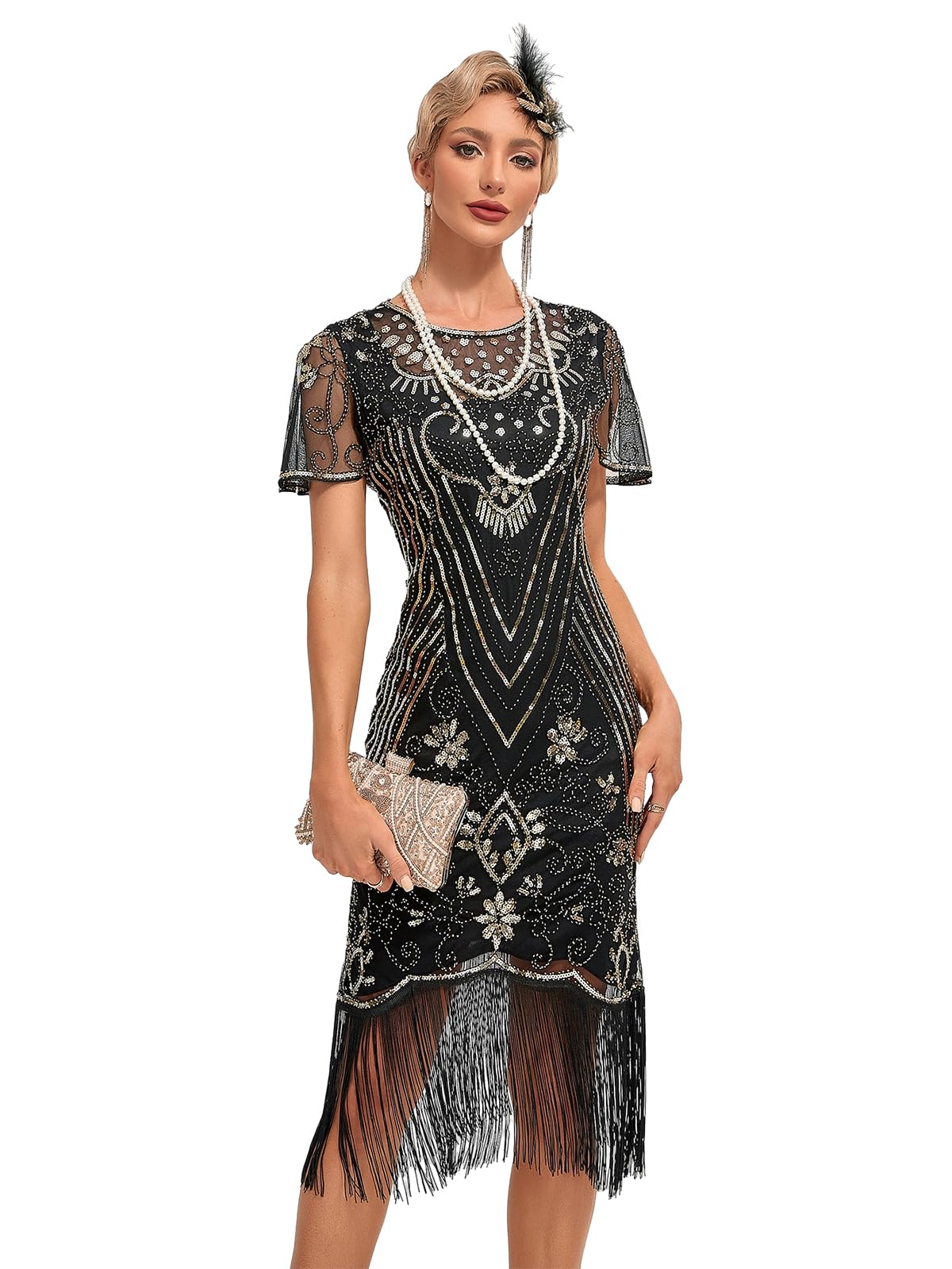 Viloree Mujer Flapper Vestidos 1920s Cuello En V con Flecos De Cuentas Gran Gatsby Vestido Lentejuelas Vestido Deco