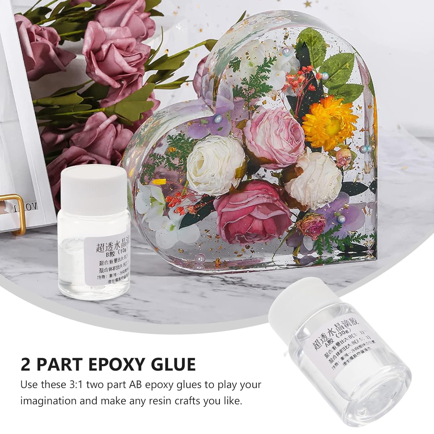2sets Epoxy Resin Ab Glue High Transparency Water-Resistant Drip Resin for DIY Crafts and Jewelry Making Anti-Yellowing and Flexible Adhesive