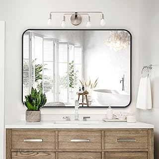 COFENY Bathroom Mirror, 24"x36" Black Rectangle Mirror, Wall Mounted Framed Mirror with Round Corner for Bedroom Living Room, Entryway Hangs Horizontal or Vertical