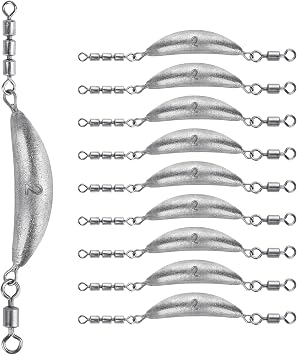 THKFISH Fishing Spin Sinker,Crescent Sinker with 3 Roller Swivels Fishing Sinker Drop Shot Weights Fishing Weights Kit Inline Trolling Sinkers,Torpedo Sinkers Saltwater Freshwater,1/2-6OZ, sliver