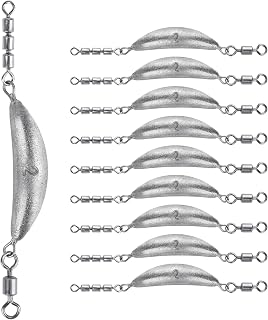 THKFISH Fishing Spin Sinker,Crescent Sinker with 3 Roller Swivels Fishing Sinker Drop Shot Weights Fishing Weights Kit Inline Trolling Sinkers,Torpedo Sinkers Saltwater Freshwater,1/2-6OZ, sliver