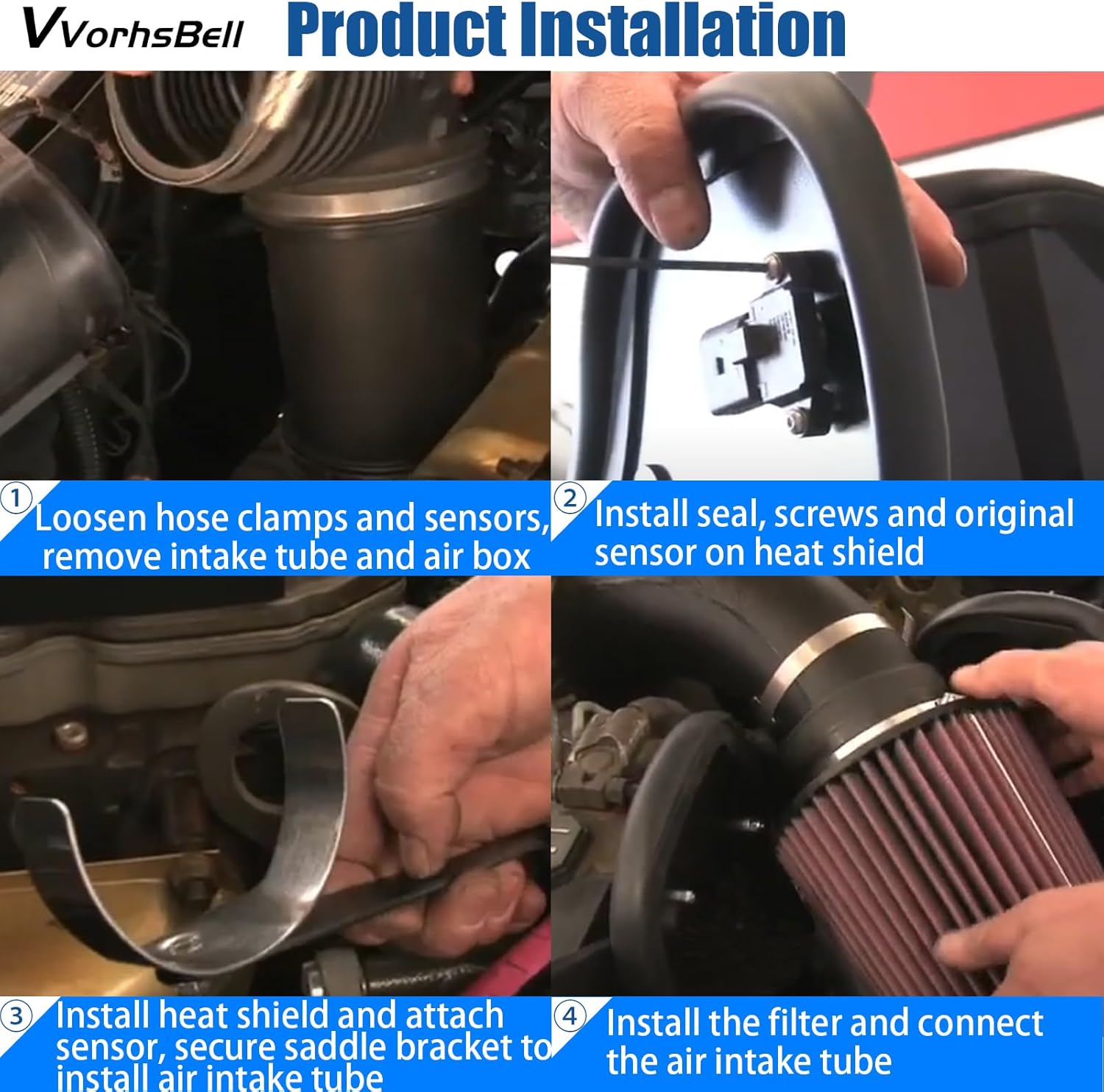 Cold Air Intake Kit Compatible with 2003-2007 Dodge Ram 2500 3500 5.9L L6 Air Intake Kit with Heat Shield + Filter (Black Tube & Red Filter)