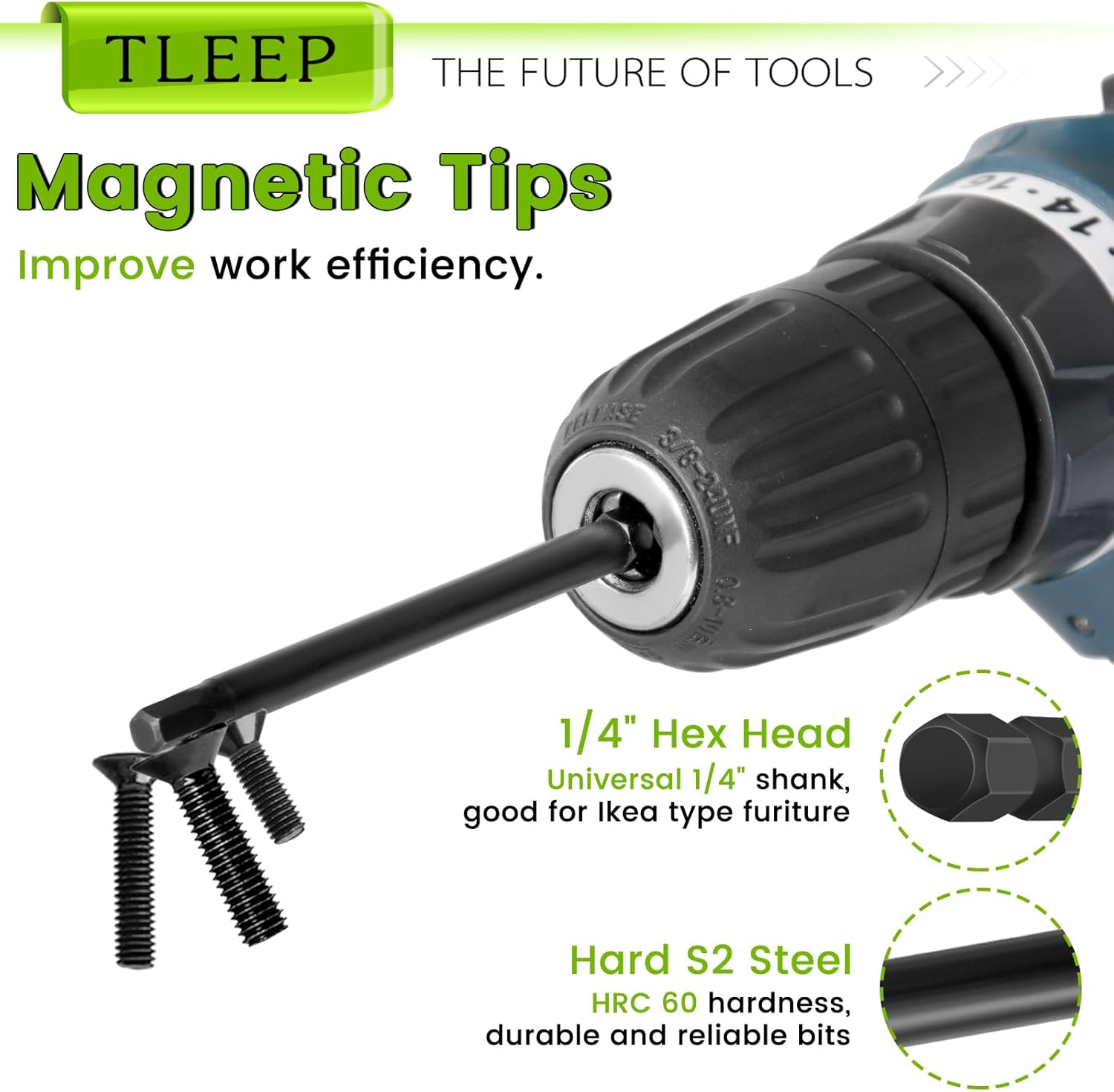 11Pcs 1/4" Allen Wrench Drill Bit Set 5/16"-5/64", 100MM Long Length Magnetic SAE Hex Key Set with Case for Ikea Furniture, S2 Steel, Black Drill Bits Tools for Narrow Spaces, 11 Pcs Full Sizes