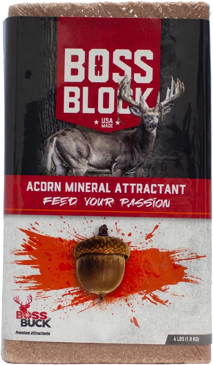 Boss Block Acorn Flavored 4lb Mineral Deer Attractant | Fast-Acting Powerful Long-Lasting Mineral Food Block for Deer