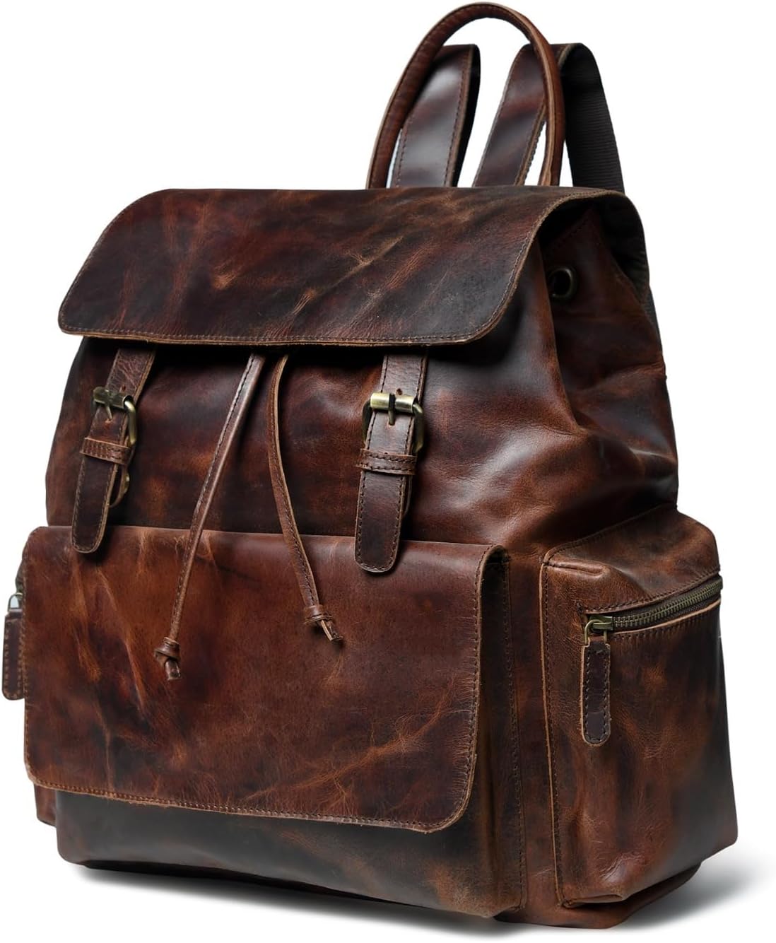 Vintage Genuine Leather Backpack for Men & Women 16-Inch Laptop Rucksack Large Capacity Travel Hiking School Bag (brown)