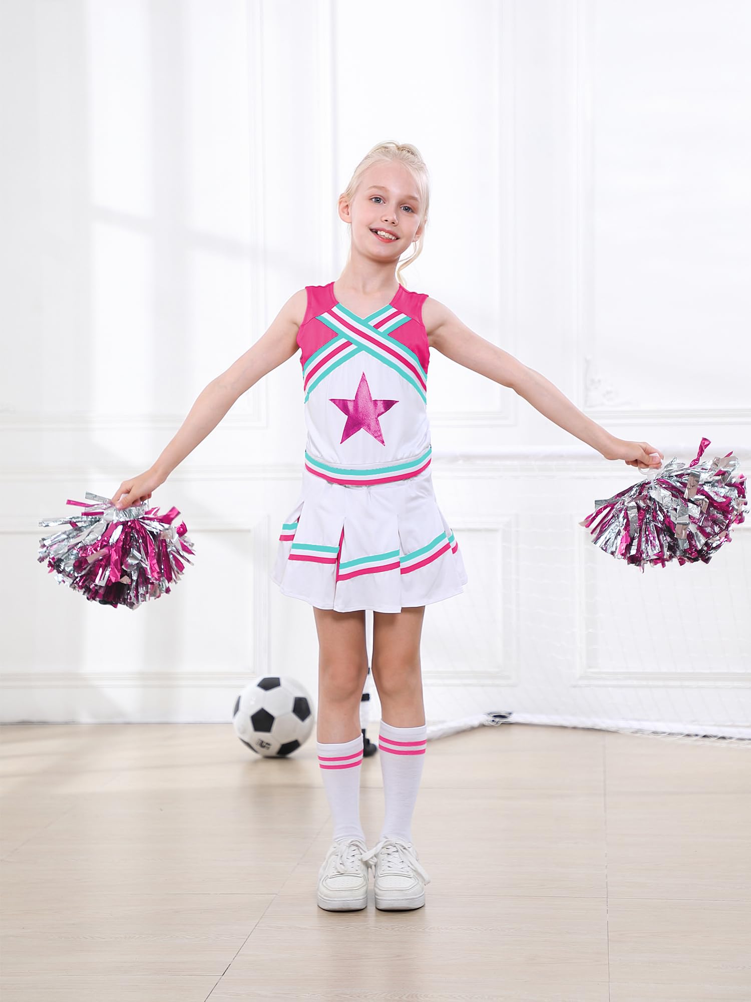 LOLANTA Costume da Ragazza Cheerleader, Carnevale o Evento Sportivo Fancy Dress Up con l'abito di Pom Poms, 4-13 Anni