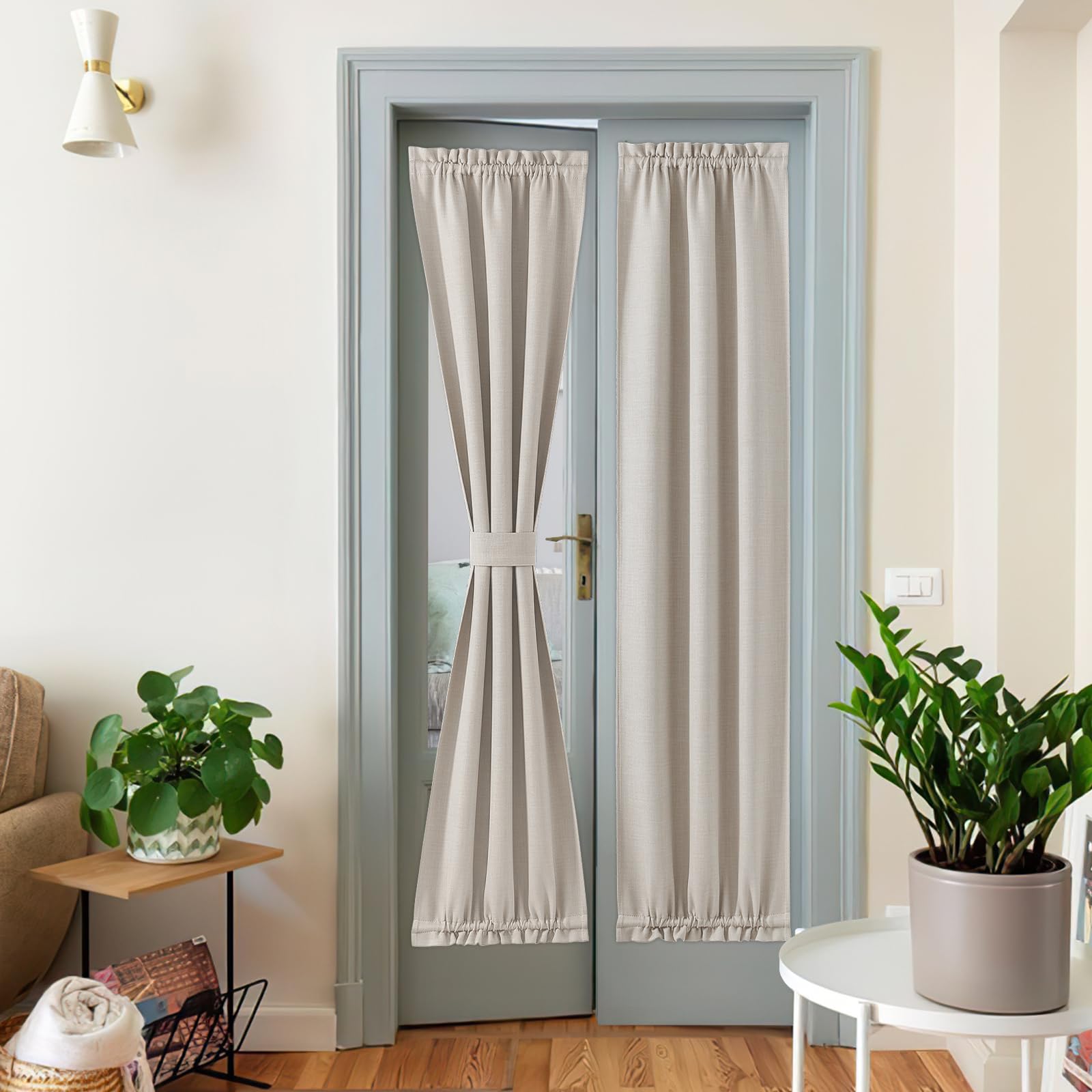 Devola Vitrage linnenlook gordijn lange modern effen kleur bistrogordijn halftransparant deur gordijnen raamsjaal keuken gordijnen korte gordijnen BxH 132x101cm blauw 1 stuk