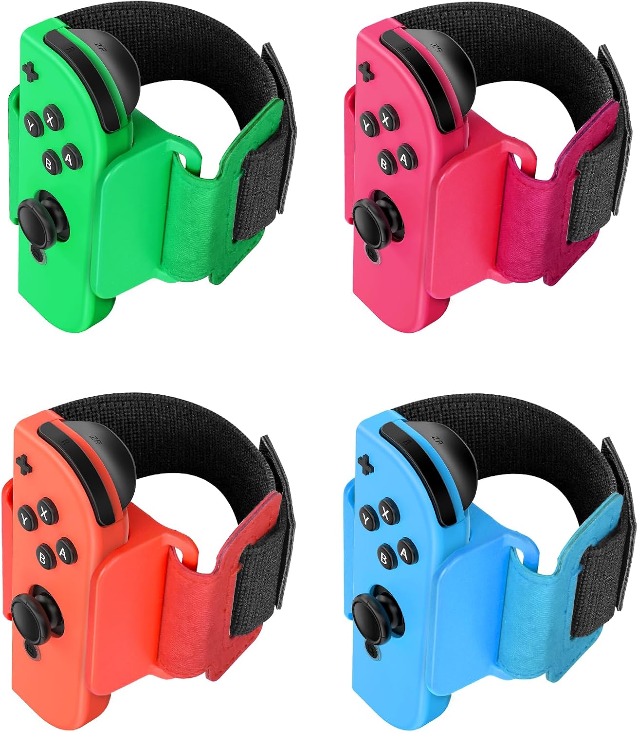 [4 Pack] Wristband for Just-Dance 2025 2024 2023 2022 Nintendo Switch/for Zumba Burn It Up, Band for Joy-Con Grip, Adjustable Wrist Strap for Adult Teens and Kids (Neon (Green Pink/Red Blue))