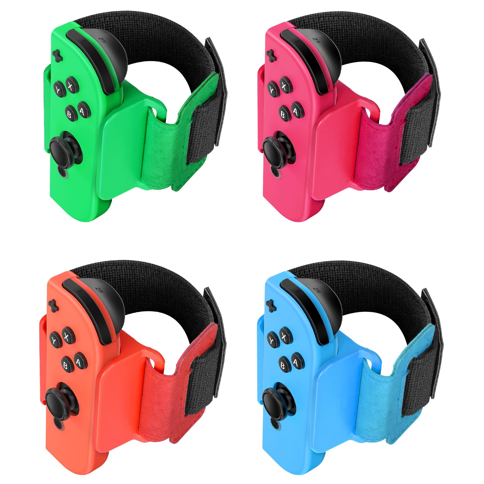 [4 pack] wristband for just-dance 2025 2024 2023 2022 nintendo switch/for zumba burn it up, band for joy-con grip, adjustable wrist strap for adult teens and kids (neon (green pink/red blue))
