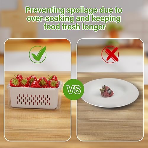 Miniatura 6 de 4 recipientes de almacenamiento de frutas para refrigerador, recipientes de productos para refrigerador con colador extraíble, cuenco de lavado de