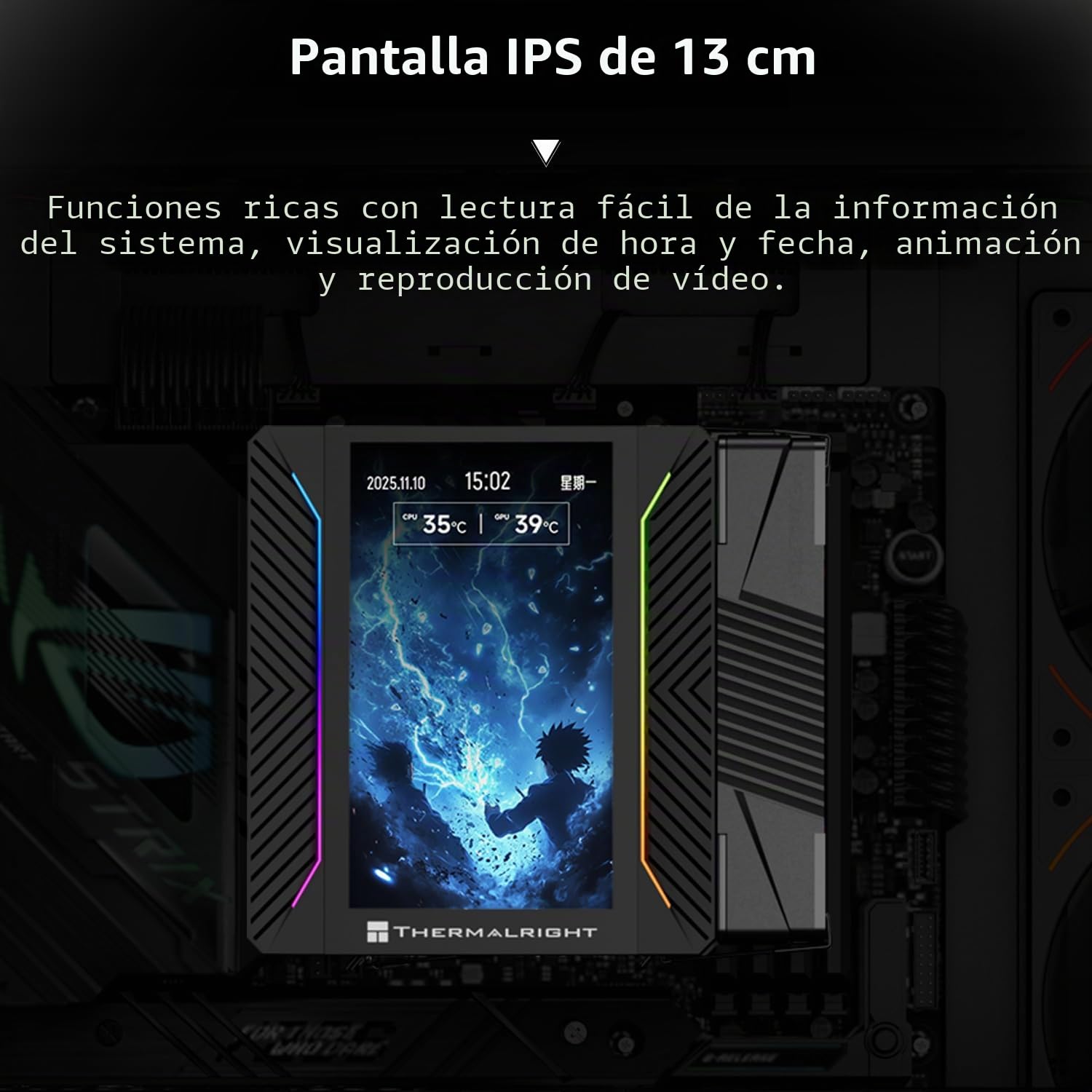 Thermalright Peerless Assassin 120 Vision MAX ARGB Black CPU Cooler, disipador de PC. Pantalla magnética de visualización de 5" con resolución 480x854, para AM4/AM5 e Intel LGA1700/1851