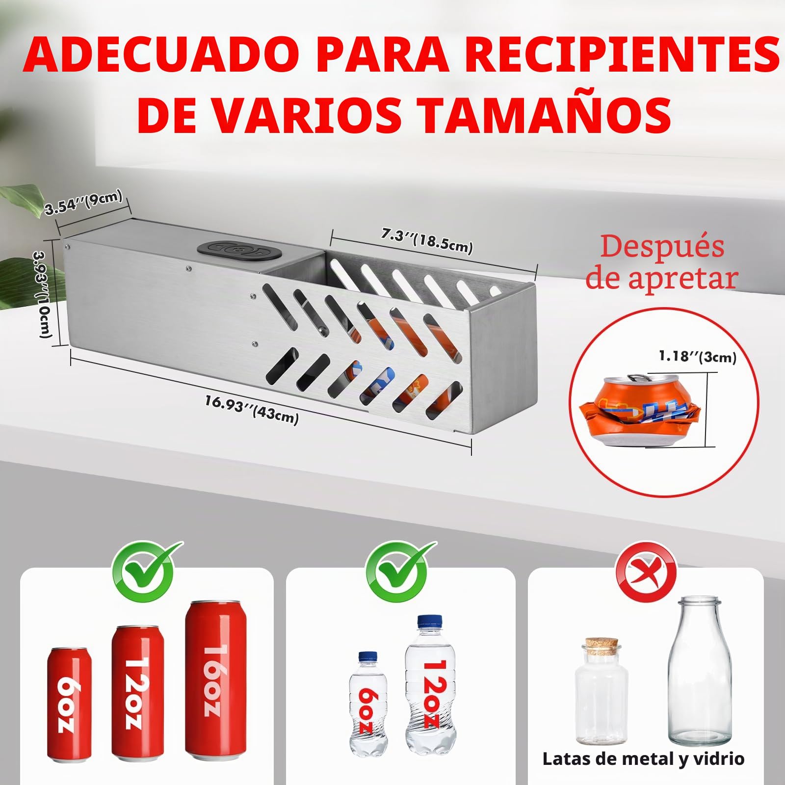 YUCHENGTECH Trituradora Eléctrica de Latas para Latas de 12oz~16 oz Trituradora de Latas de Aluminio Trituradora de Latas y Botellas de Plastico para Soda, Cola, Latas de Cerveza y Botellas