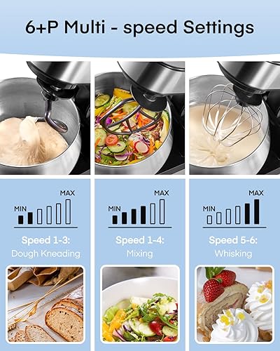 Miniatura 2 de FOHERE - Batidora de pie de acero inoxidable de 5.8 cuartos de galón con gancho para masa, batidor de mezcla, batidor de alambre, apto para