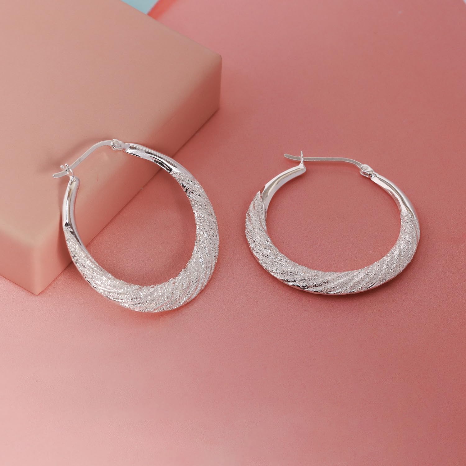 LeCalla 925 Sterling Silver Hoop Earrings for Women | Classic Diamond-Cut Shrimp Earring Hoops| High-Polished Textured & Filigree Medium to Large Hoops | Italian Design Jewelry - Image 4