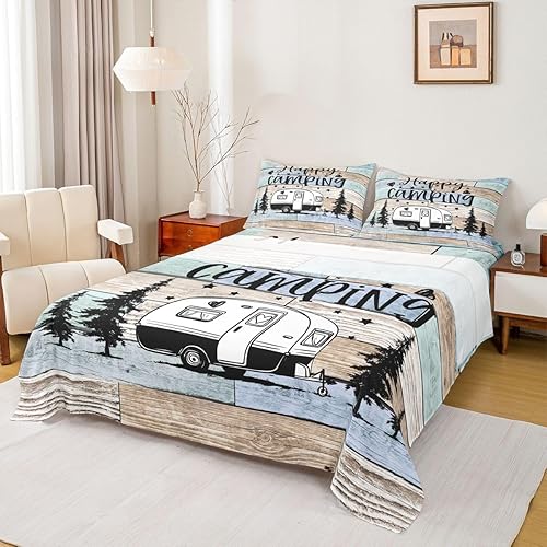 Vista 54 de Erosebridal Sábanas rústicas de granja, sábanas de camping feliz, juego de sábanas para decoración de cámper para niños, adolescentes, mujeres