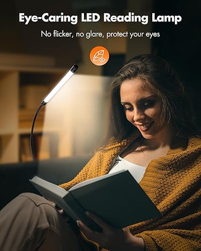 Miniatura 5 de JHD Lámpara de escritorio LED con abrazadera, 10 niveles de brillo, cuello de cisne flexible de 12 pulgadas, lámpara USB de protección ocular,