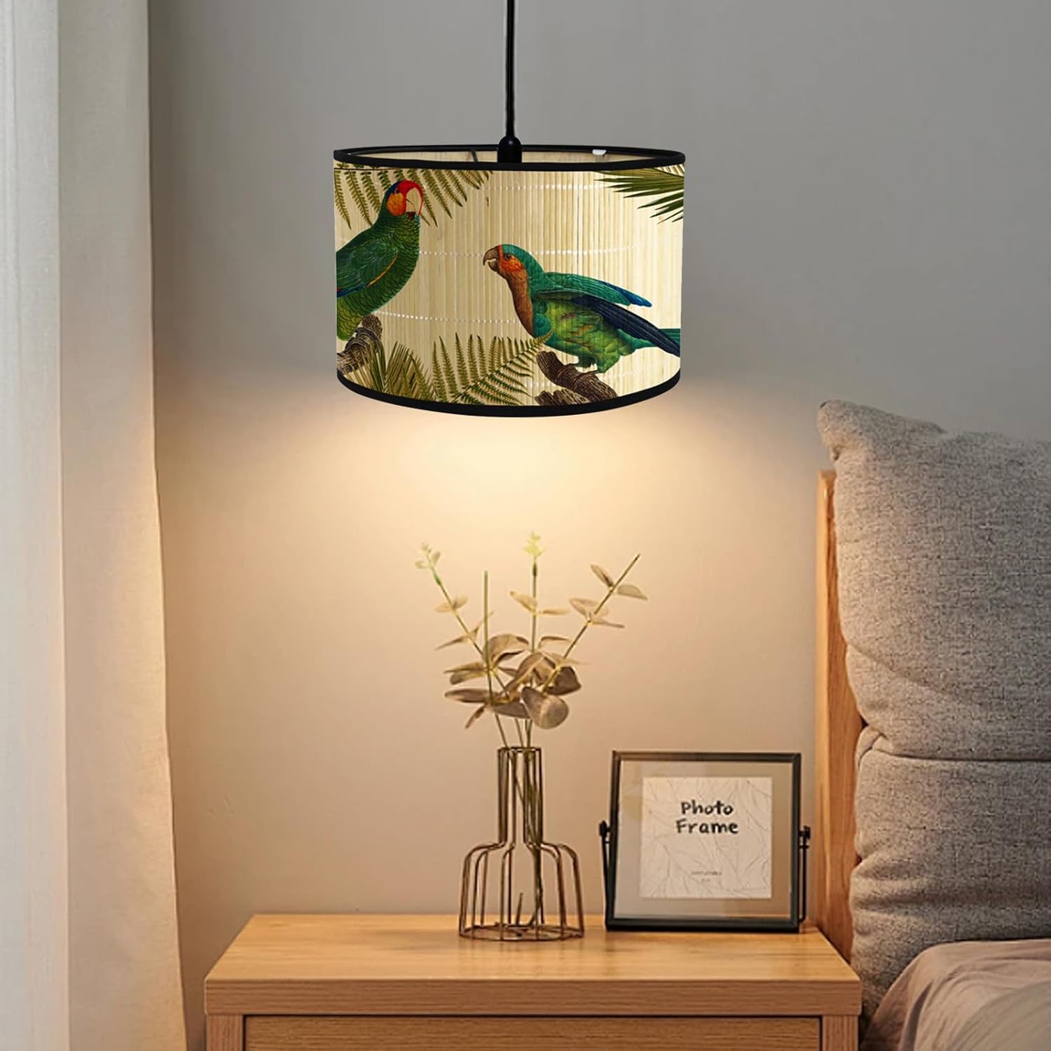 Crapyt E27 Shade Drum Lamp Shade, 11.81"×7.87" Birds Pattern Chandelier Lamp Cover for Chandeliers and Floor Lights