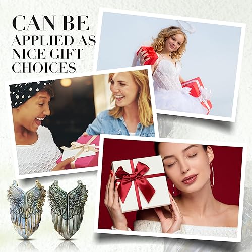 Miniatura 6 de Nuenen 2 piezas de piedra natural de ala de labradorita de 2 pulgadas, alas talladas a mano, cristal de cuarzo, madera petrificada, con bolsillo,