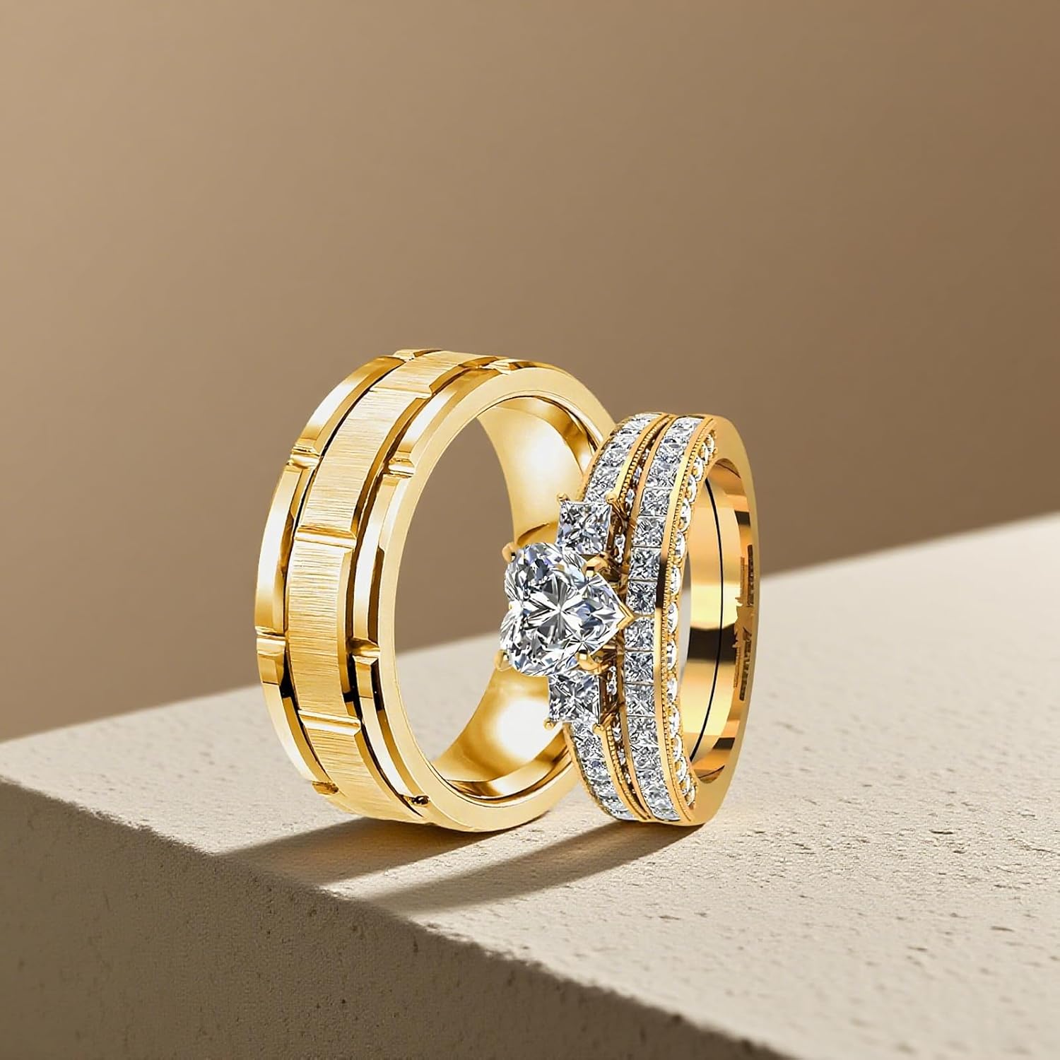 s925 10K 14K 18K Real Gold Couple Rings Sets, 3pcs Moissanite Wedding Rings Set for Men and Women, Customized His and Her Matching Engagement Bands Set Free Engraving