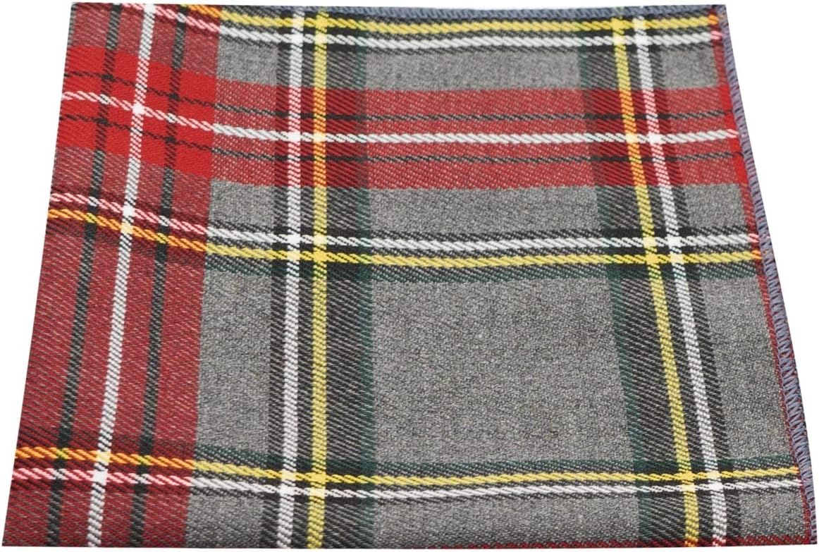 Traditional Light Grey & Red Tartan Pocket Square, Handkerchief, Check, Plaid