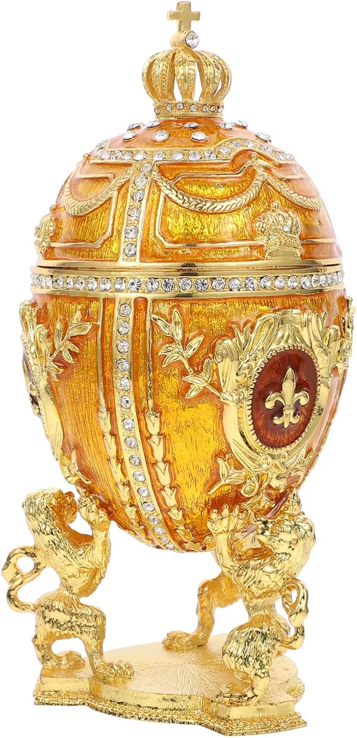 Amosfun Egg Enameled Jewelry Box Classic Desktop Ornament Unique Home Decoration Trinket Box for Rings Earrings Necklaces Party Photo Prop