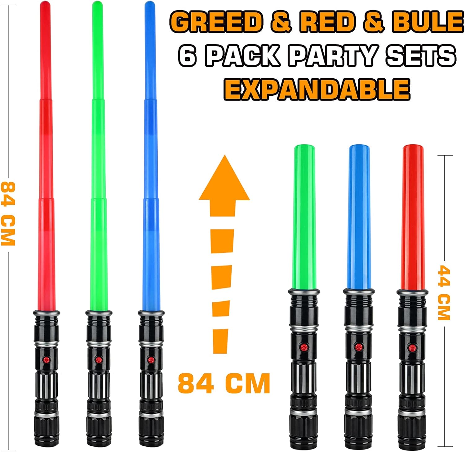 Bakatatoyz 6 Pack Light Up Sword 3 Colors Saber,Light Swords with FX Sound(Motion Sensitive) and Realistic Handle for Kid, Halloween, Costumes Play Party, Galaxy War Fighter and Warriors,Xmas