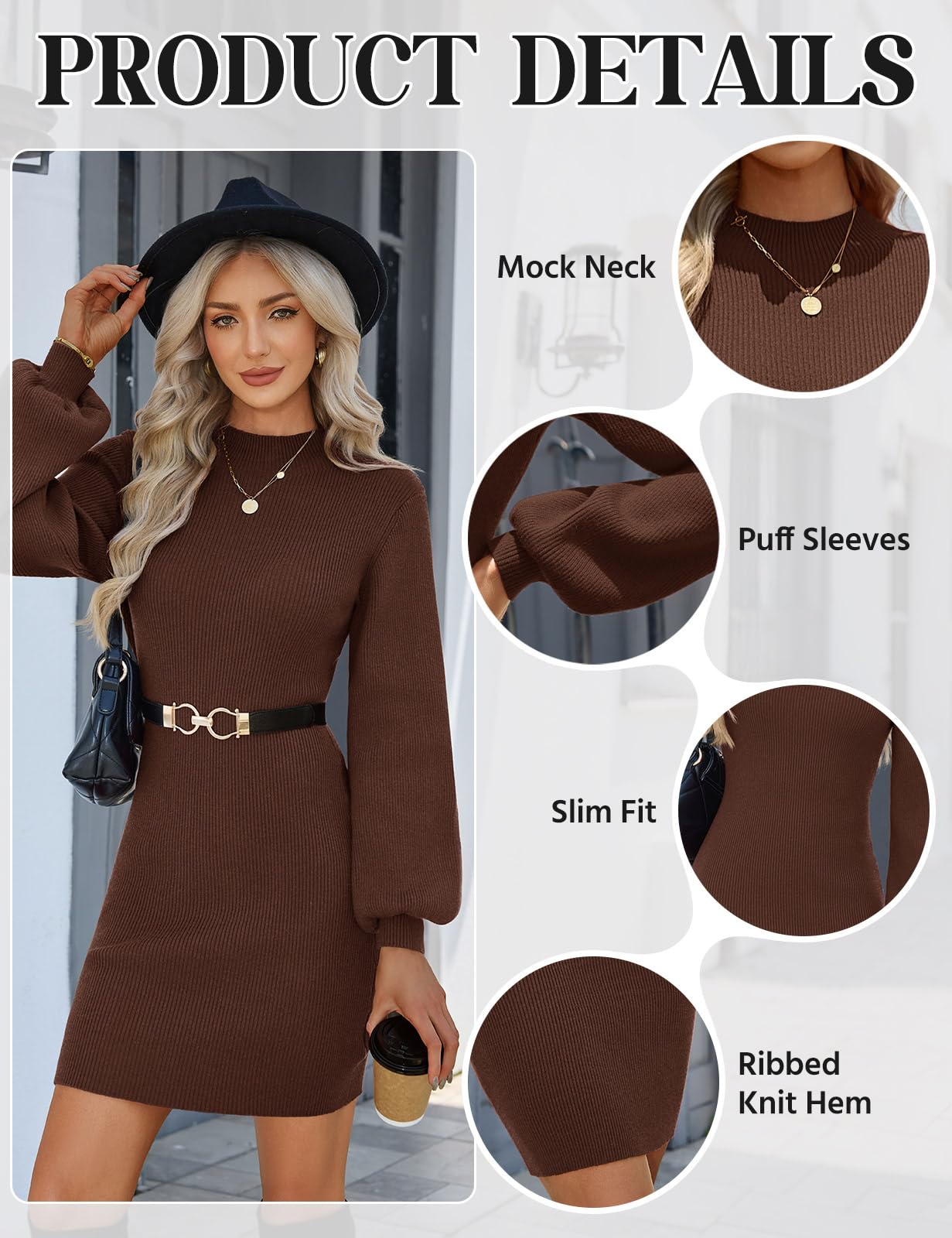 heekpek Strickkleid Damen Winter Kleider Bodycon Minikleid