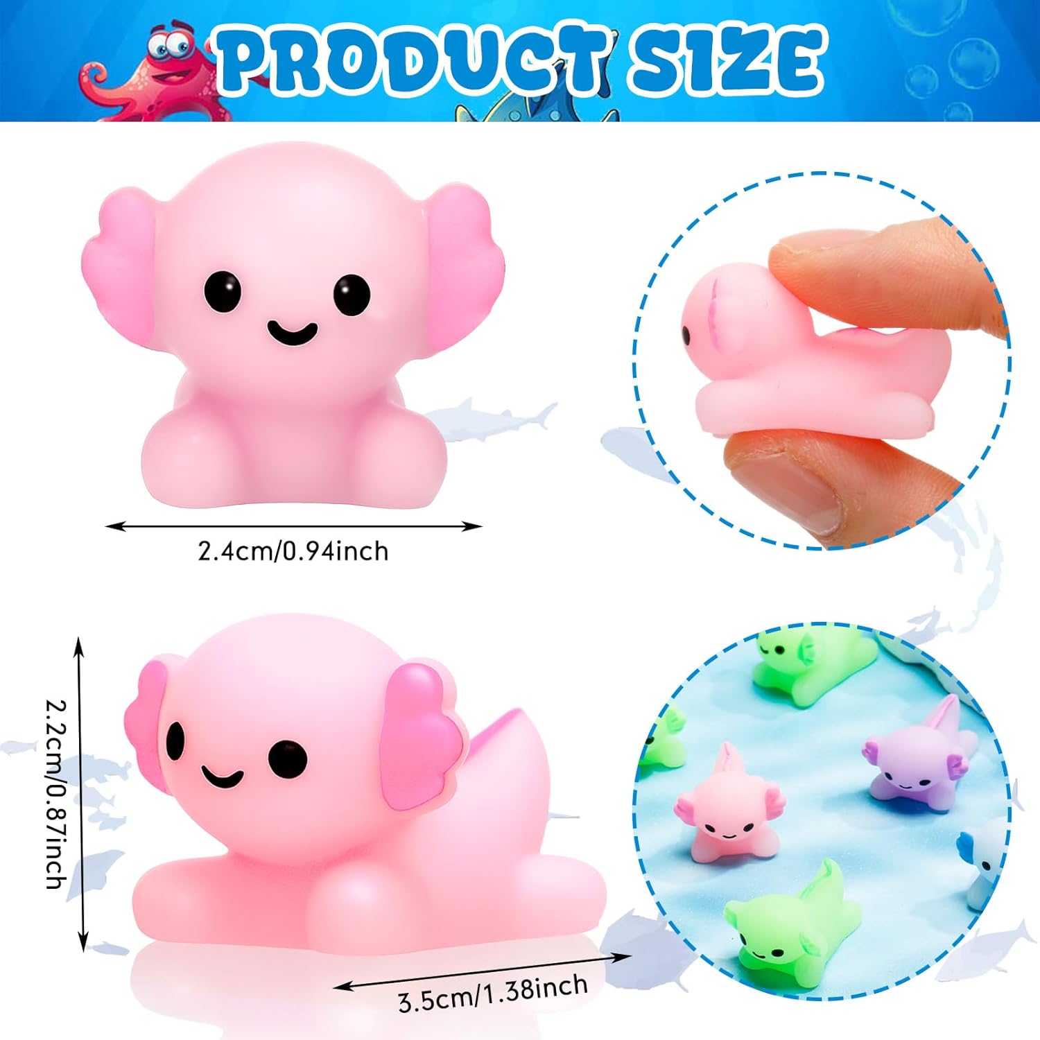 Soulchen 48 Pcs Axolotl Stress Relief Gifts Bulk Axolotl Party Favors Stress Relief Gifts for Employees Coworkers Teachers Individually Wrapped in OPP Bags, Fun Thank You Appreciation Set, 4 Colors