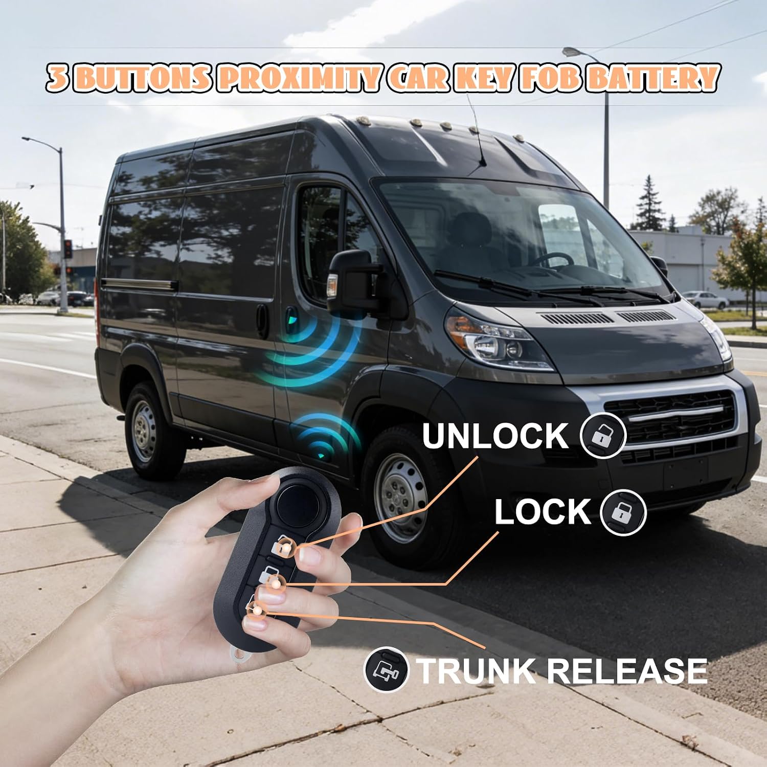 1PCS 3 Buttons Keyless Dodge Key Fob Smart Remote Car Key Fob for 2015-2019 Ram Promaster 1500 2500 3500 City; 2017-2019 Ram Promaster Rapid FCC ID:RX2TRF198 433mhz