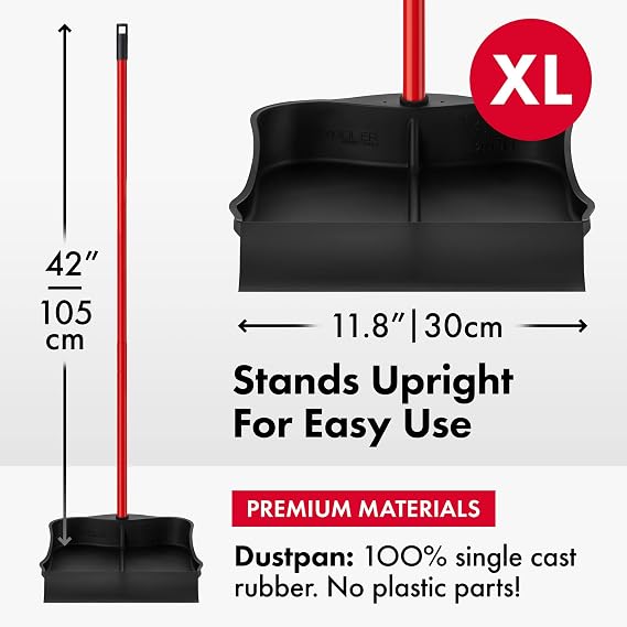 Tyroler Multi-Purpose Large 100% Rubber Dustpan for Dry & Wet Floor | New 105 cm Long Aluminum Anti-Rust Handle | Compatible with Any Size Broom and Squeegee | Floor Cleaning Indoor and Outdoor