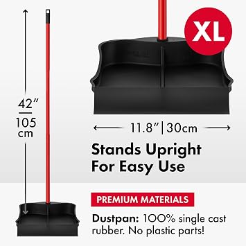 Tyroler Multi-Purpose Large 100% Rubber Dustpan for Dry & Wet Floor | New 105 cm Long Aluminum Anti-Rust Handle | Compatible with Any Size Broom and Squeegee | Floor Cleaning Indoor and Outdoor